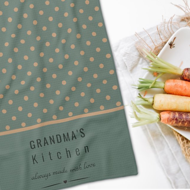 Grandma's Kitchen Blue With Tan Polka Dots  Tea Towel (Creator Uploaded)