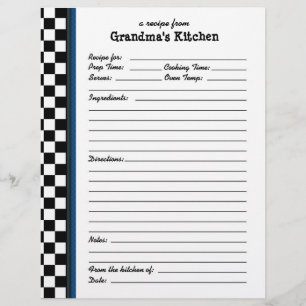 Grandmas Kitchen Chequered Blue Accent Recipe