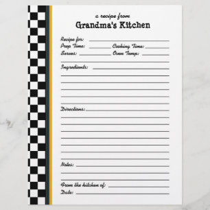 Grandmas Kitchen Chequered Yellow Accent Recipe