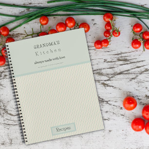 Grandma's Kitchen Cream & Pale Blue Striped Recipe Notebook