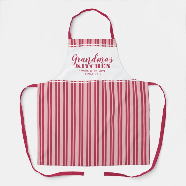 Grandma's Kitchen Custom Modern Magenta Red Pink Apron (Front)