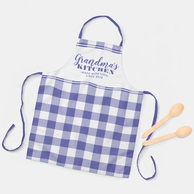 Grandma's Kitchen Custom Very Peri Gingham Check Apron (Creator Uploaded)