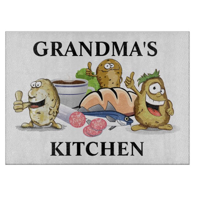 Grandma's Kitchen Cute food characters Cutting Board (Front)