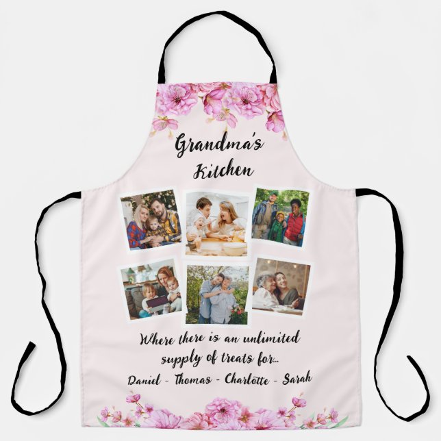 Grandma's Kitchen Flower | Custom 6 Photos & Names Apron (Front)