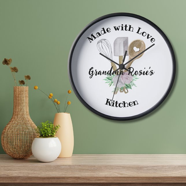Grandma's Kitchen | Made With Love Personalised Clock (Celebrate the love of Grandma's cooking with this custom Made with Love Clock with watercolor tools.)