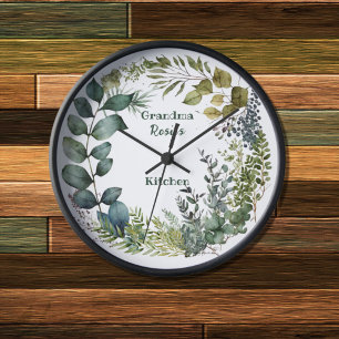 Grandma's Kitchen   Personalised Watercolor Wreath Clock