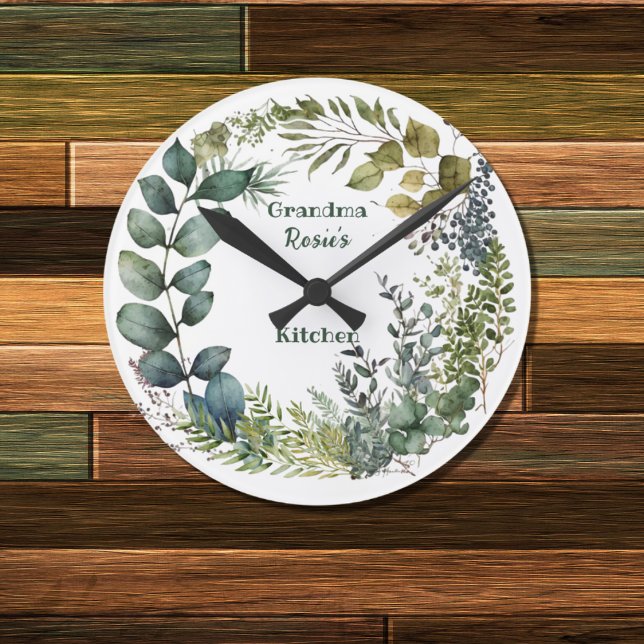 Grandma's Kitchen | Personalised Watercolor Wreath Round Clock (Creator Uploaded)