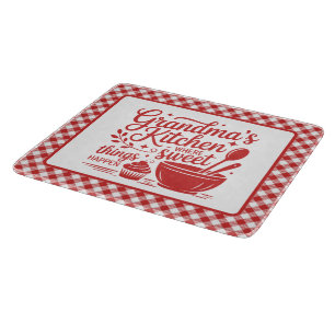 Grandma's Kitchen Red White Checkered Cooking Cutting Board