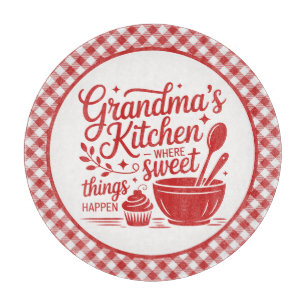 Grandma's Kitchen Red White Plaid Cooking Cutting Board