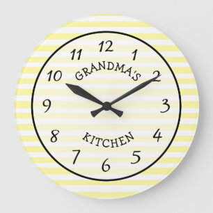 Grandma's Kitchen Yellow and White Striped Clock