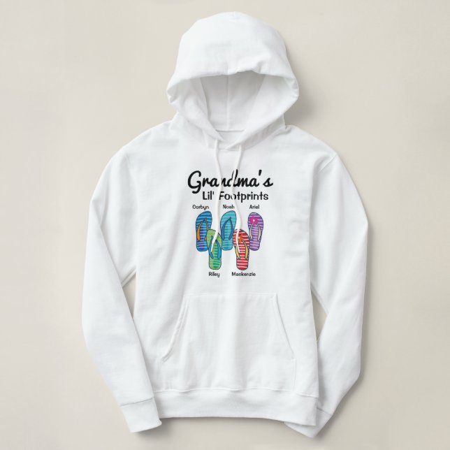 Grandma's Lil' Footprints Personalised Flip Flop Hoodie (Design Front)