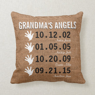 Grandma's Little Angels - 4 Grandchildren - Burlap Cushion