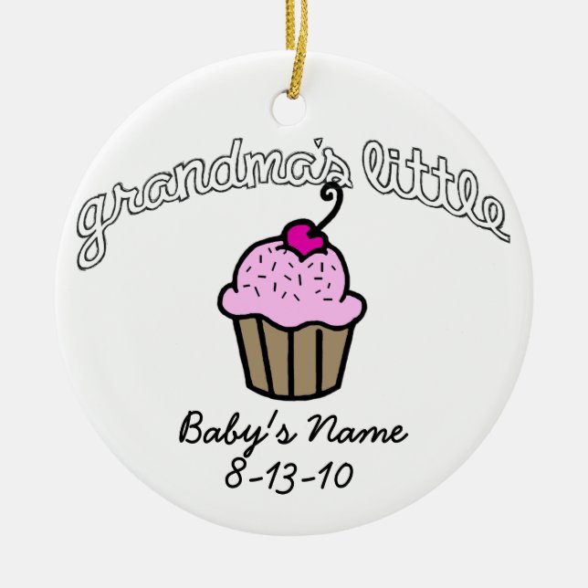 Grandma's Little Cupcake - Pink - Your Name Ceramic Tree Decoration (Front)