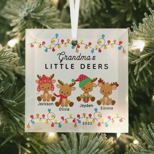 Grandma's Little Deers Christmas Glass Tree Decoration (Insitu)