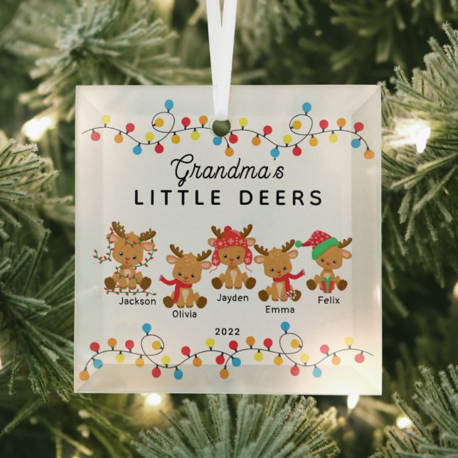 Grandma's Little Deers Christmas Glass Tree Decoration (Insitu)