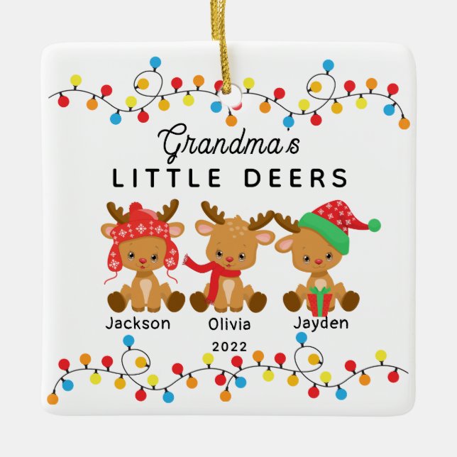 Grandma's Little Deers Christmas Ornament (Front)