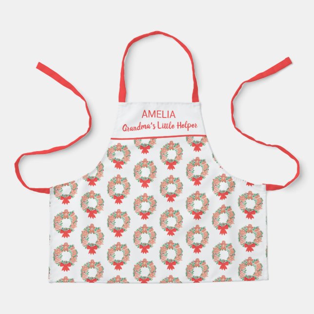 Grandma's Little Helper Kid's Name Christmas Apron (Front)