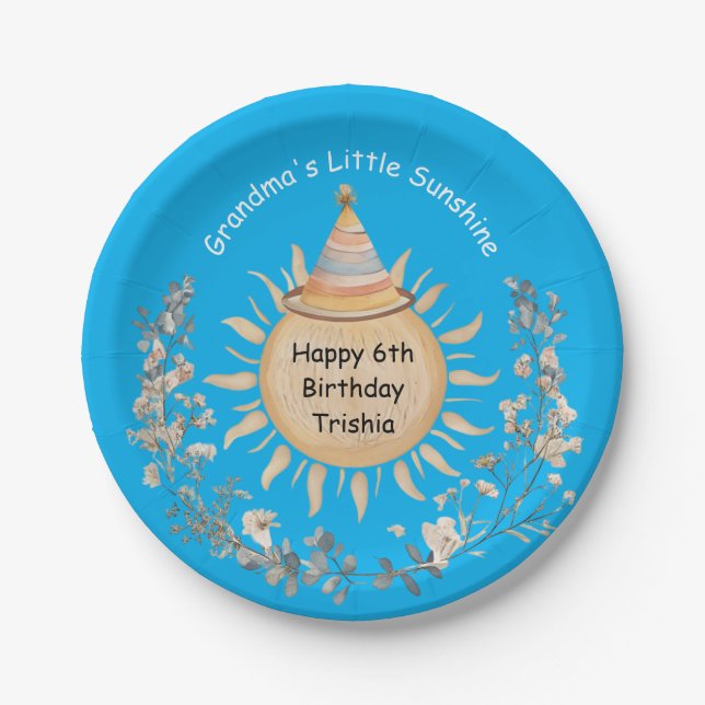 Grandma's Little Sunshine Birthday Celebration Paper Plate (Front)