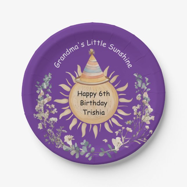 Grandma's Little Sunshine Birthday Celebration Paper Plate (Front)