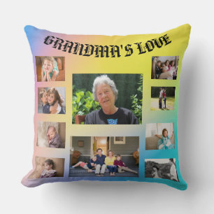 Grandma's Love 10 Photos Blue Yellow Pink Cushion