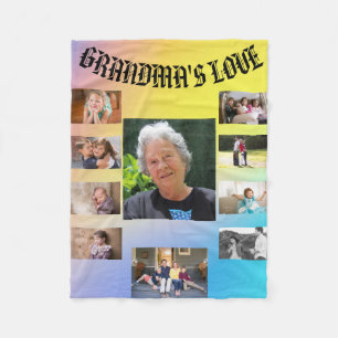 Grandma's Love Pink Purple Blue 10 Photos Fleece Blanket