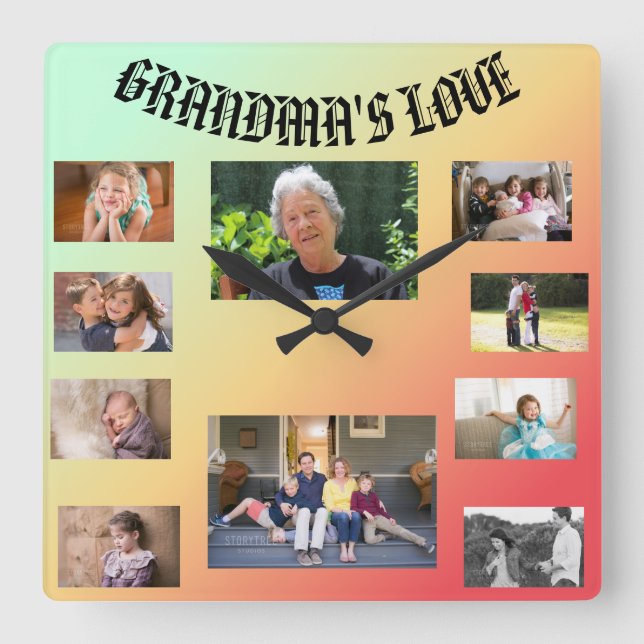 Grandma's Love Square Wall Clock (Front)