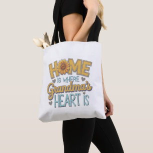 Grandma's Love Sunflower Heart House Design Tote Bag