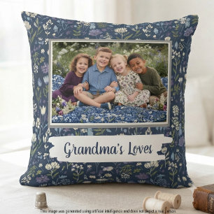 Grandma's Loves Navy Floral Photo Cushion
