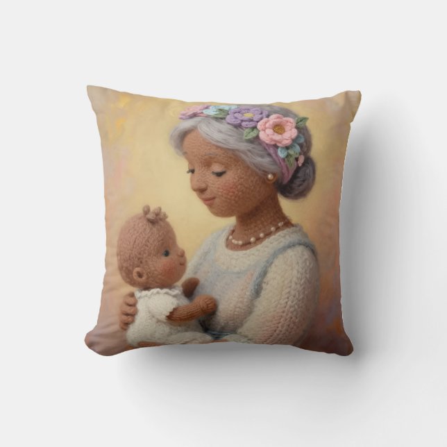 Grandma's loving look wool design cushion (Front)
