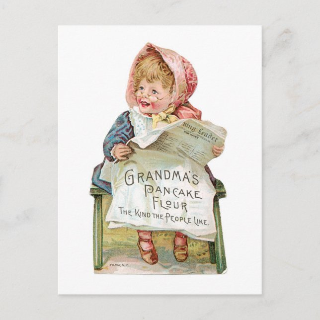 Grandma's Pancake Flour Vintage Food Ad Art Postcard (Front)