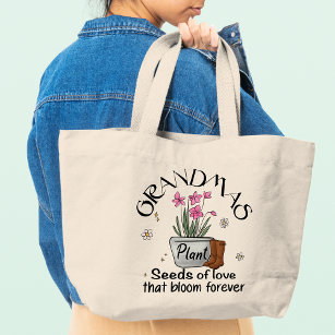 Grandmas Plant Seeds Of Love Modern Trendy Flower  Large Tote Bag