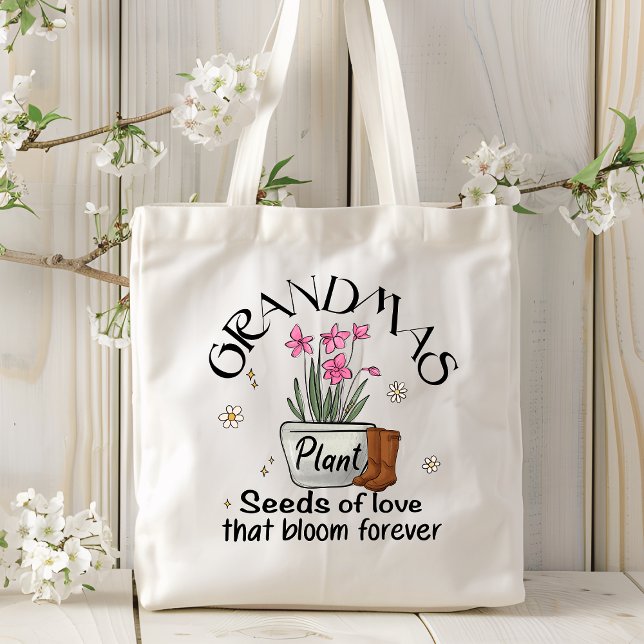 Grandmas Plant Seeds Of Love Modern Trendy Flower  Tote Bag (Creator Uploaded)