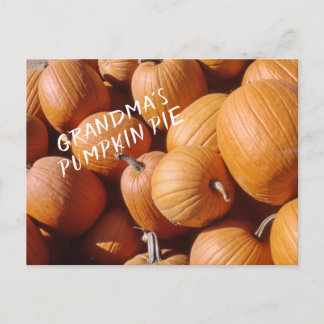 Grandma's Pumpkin Pie Recipe Orange Fall Squash Postcard