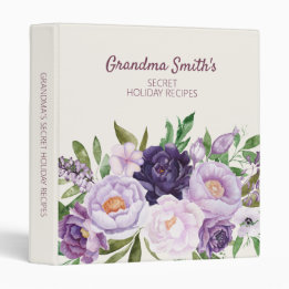 Grandma's Recipe Cookbook Purple Floral Greenery 3 Ring Binder