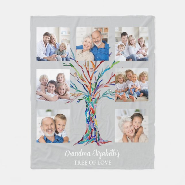 Grandma's Seven Photo Collage Grey Fleece Blanket (Front)