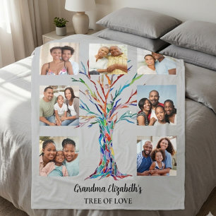 Grandma's Seven Photo Collage Grey Fleece Blanket