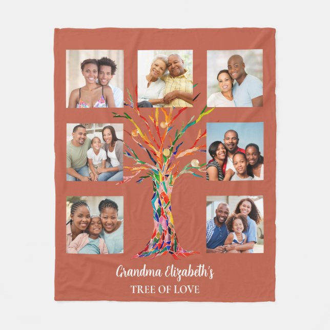 Grandma's Seven Photo Collage Rust Fleece Blanket (Front)