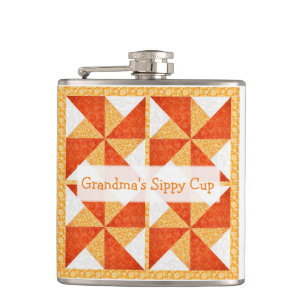 Grandma's Sippy Cup Quilt Look Hip Flask