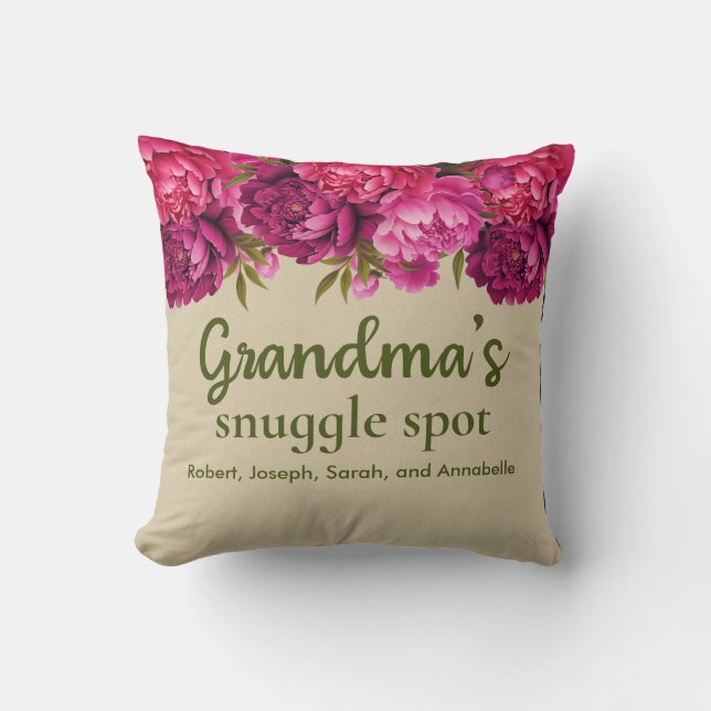 Grandma's Snuggle Spot Floral with Names Cushion (Front)
