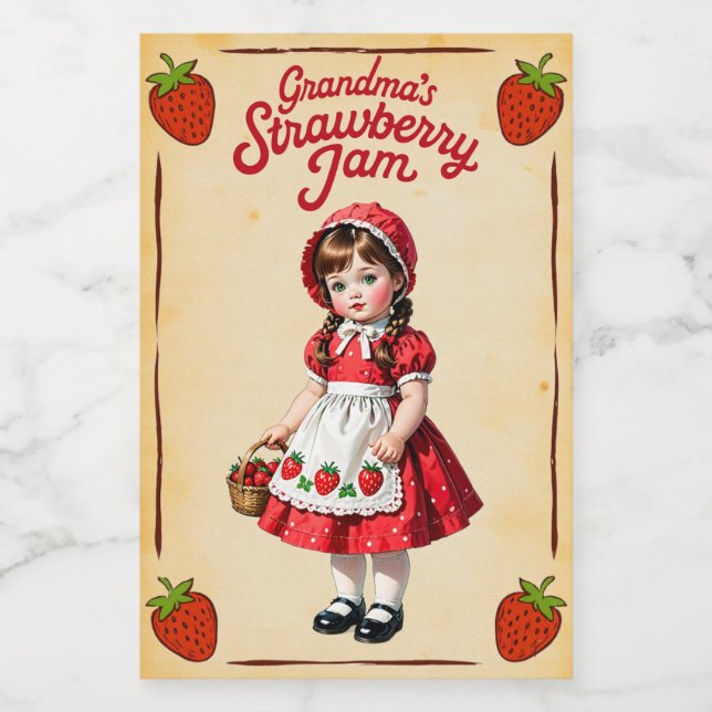 Grandma's Strawberry Jam Vintage Food Label (Single Label)
