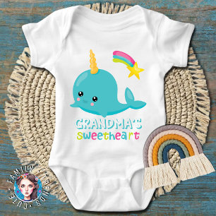 Grandma's Sweetheart Kawaii Narwhal Baby Bodysuit