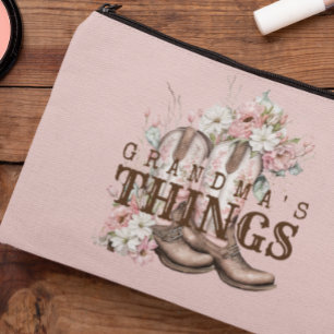 Grandma's Things Western Cowboy Boots With Flowers Accessory Pouch