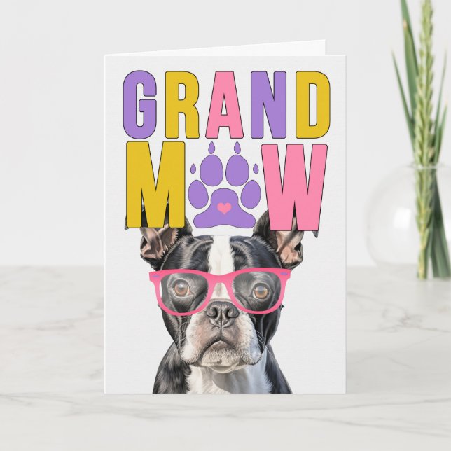 GrandMAW Boston Terrier GrandDOG Grandparents Day Holiday Card (Front)