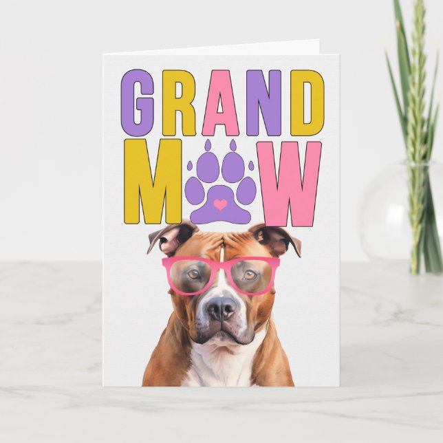 GrandMAW Tan Pit Bull GrandDOG Grandparents Day Holiday Card (Front)