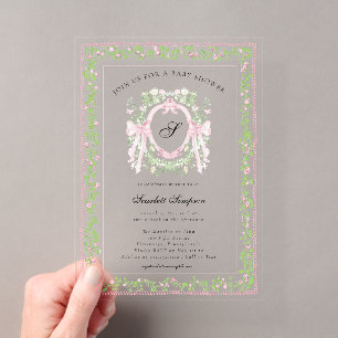Grandmellinial Botanical Bow Crest Acrylic Invitations