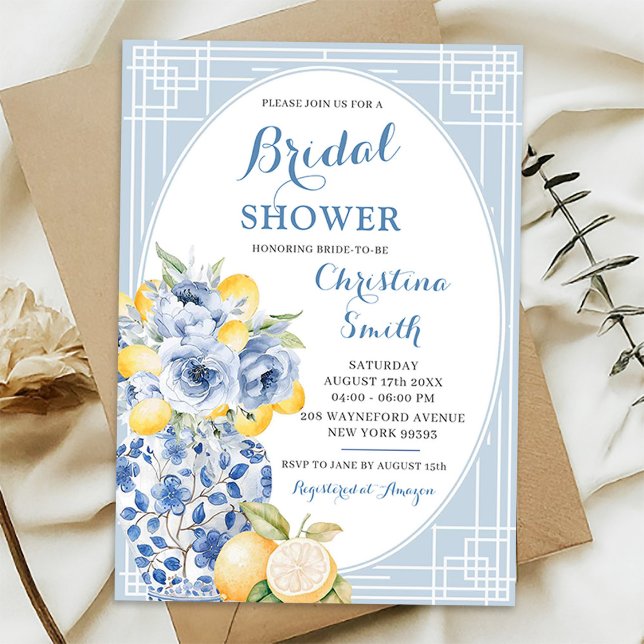 Grandmilenial Lemon Ginger Jar Porcelain Bridal Invitation (Creator Uploaded)