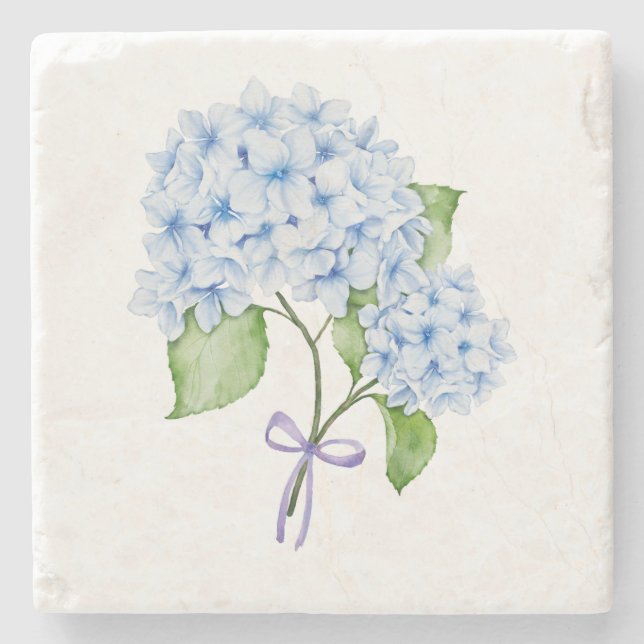 Grandmillenail hydrangea bow watercolor preppy  stone coaster (Front)