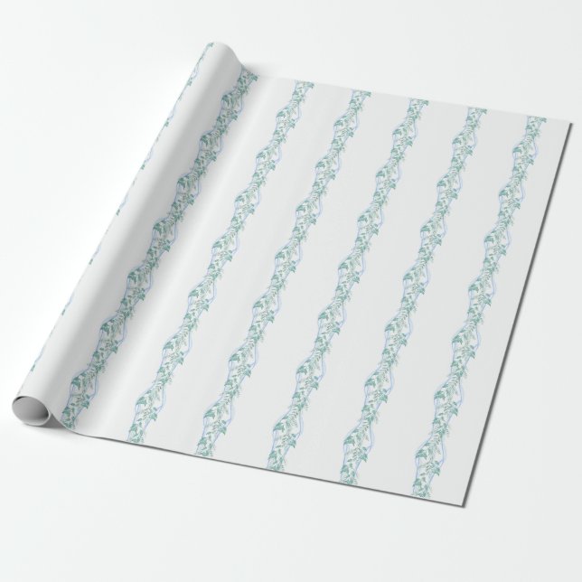 Grandmillenial Blue Bow Garland Wrapping Paper (Unrolled)