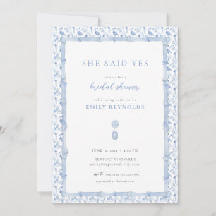 Grandmillenial Blue Chinoiserie Bridal Shower Invitation