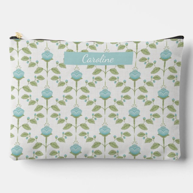 Grandmillenial Blue & Green Peonies Accessory Pouch (Front)